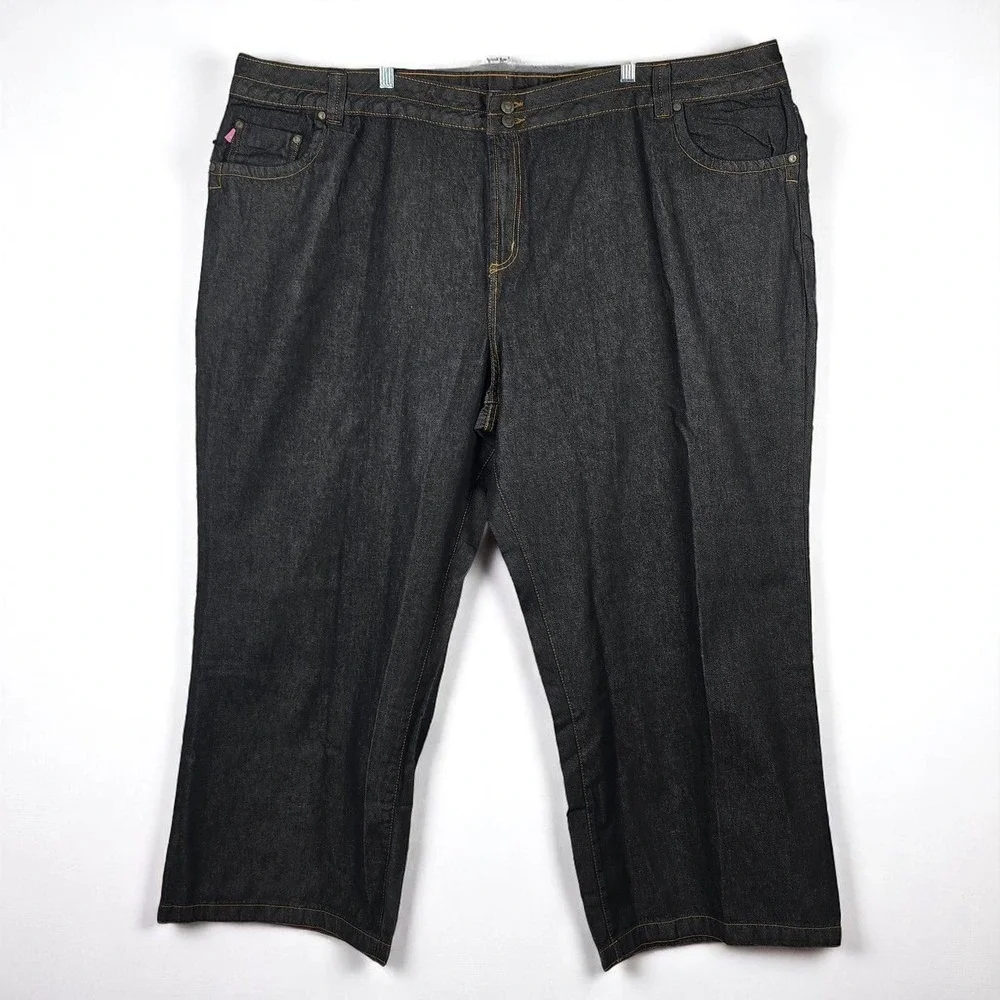 Woman Within Dark Wash Denim Capris Natural Fit Woman Size 32W Gray 100%‎ Cotton